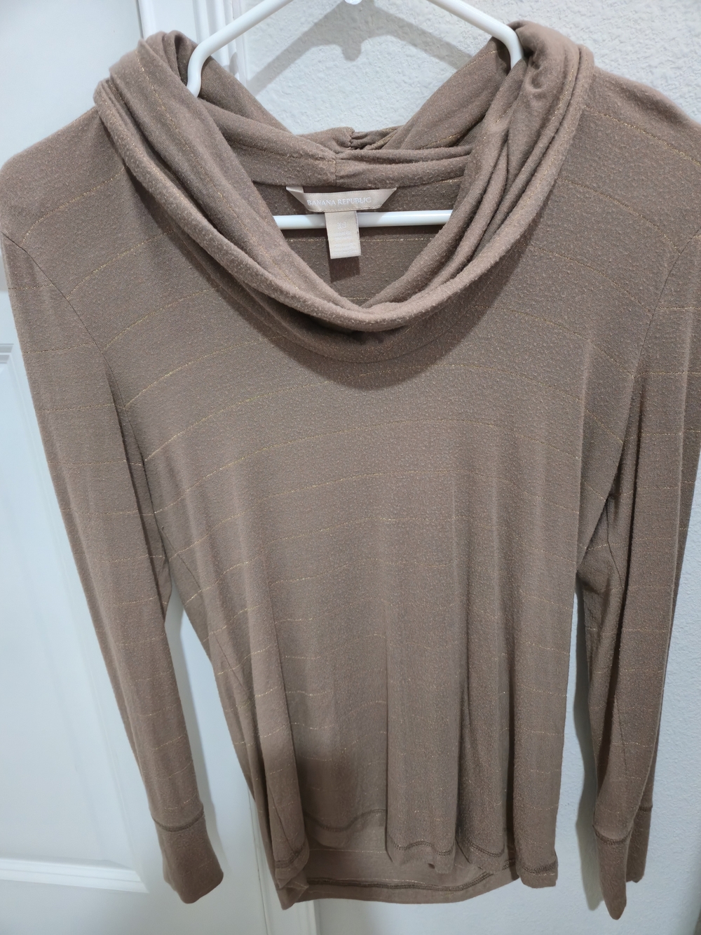 Banana Republic Shimmery Taupe Cowl Neck Long Sleeve Top